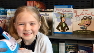 Daring Amelia by Barbara Lowell, Illustrated by Jez Tuya at the Smithsonian Air and Space Museum with an Adorable Fan.