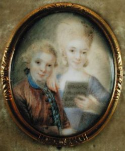 JPH73646 Wolfgang Amadeus Mozart (1756-91) and his sister Maria-Anna, called 'Nannerl' (1751-1829) (ivory) by Alphen, Eusebius Johann (1741-72) ivory Mozart Museum, Salzburg, Austria German, out of copyright